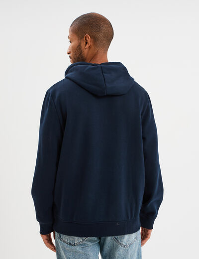 Sweat hoodie molleton 1 poche bleu marine homme