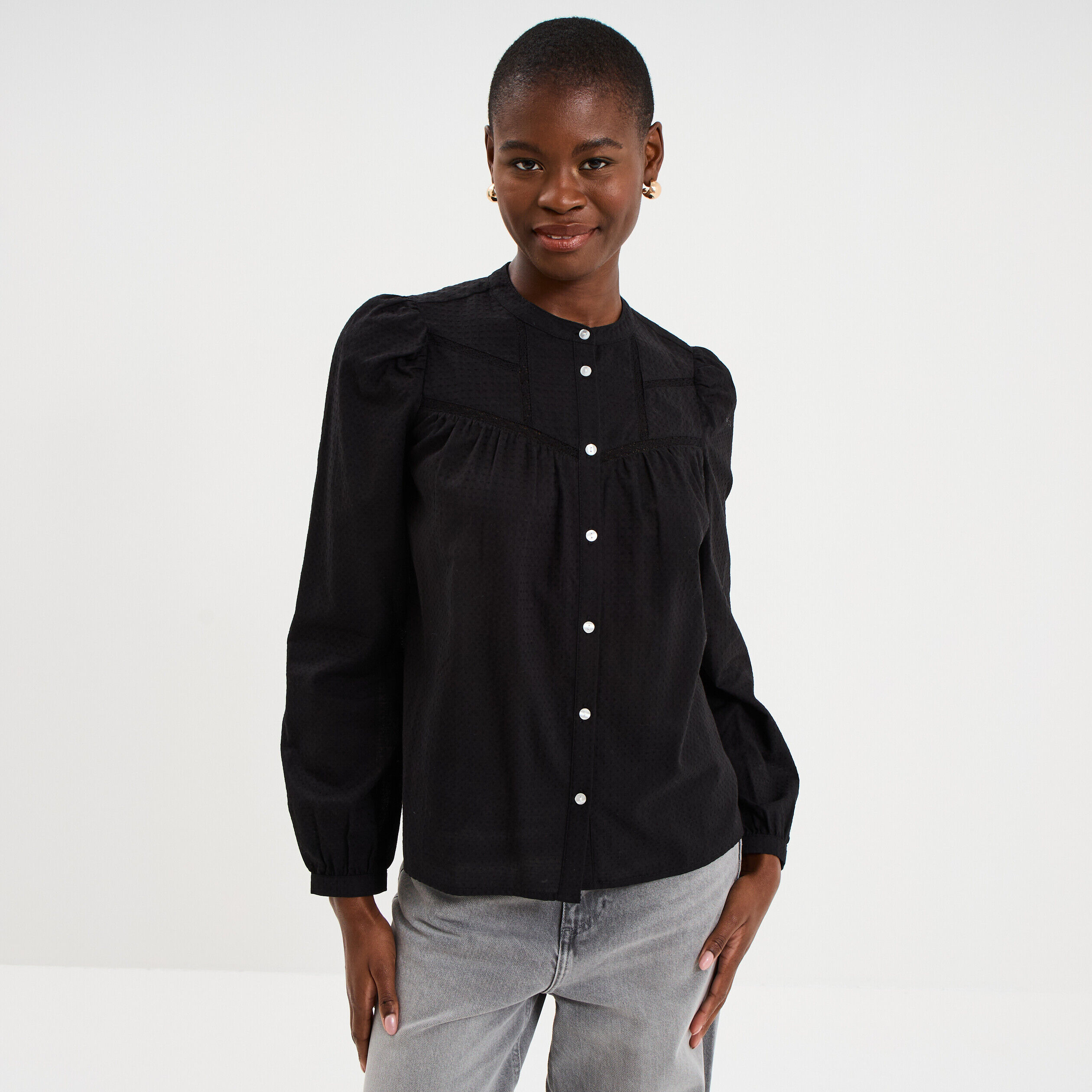 Blouse manches longues coton noir femme CREEKS