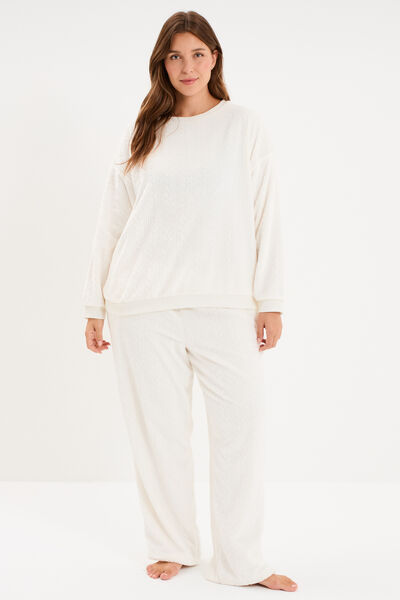 Sweat d&eacute;tails torsades manches longues blanc femme grande taille