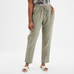 Pantalon droit 7/8&egrave;me lin m&eacute;lang&eacute; vert kaki femme