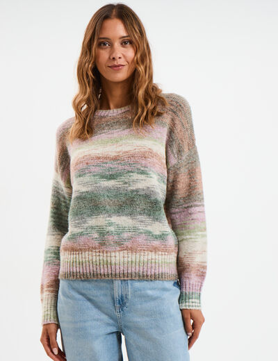 Pull col rond manches longues multicolore femme