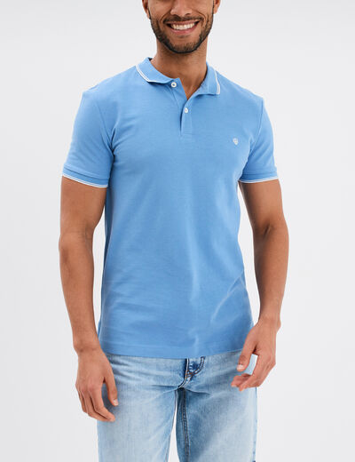 Polo manches courtes bords contrastés bleu homme