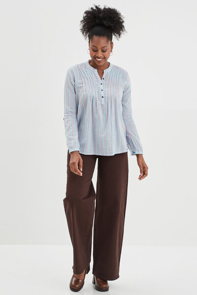 Blouse manches 3/4 bleu clair femme