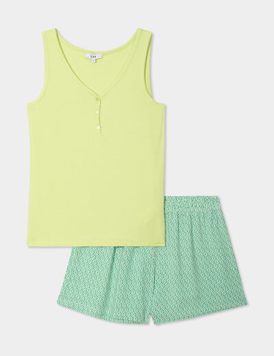 Ensemble pyjama short et débardeur vert femme