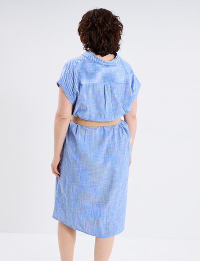 Robe chemise ceintur&eacute;e longueur genou bleu lavande femme grande taille