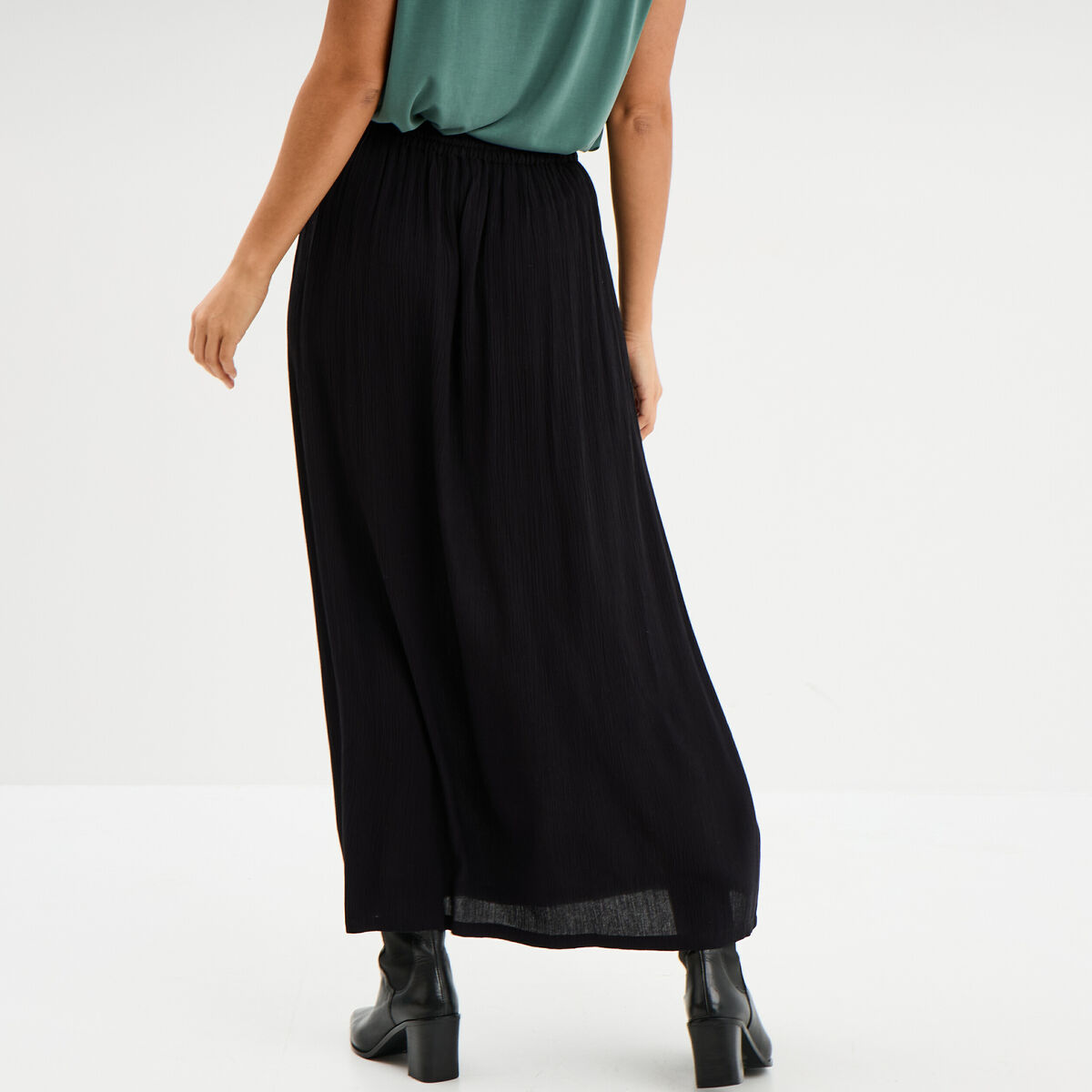 Jupe longue droite fluide noir femme