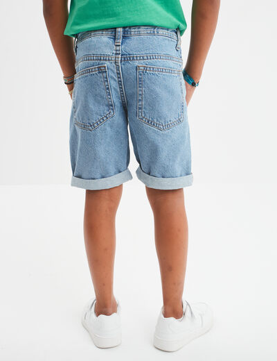 Bermuda jean straight taille élastique denim triple stone garçon