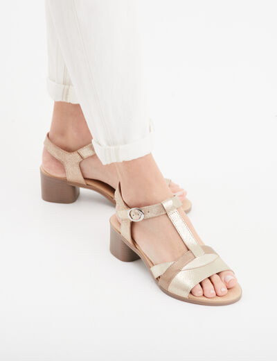 Sandales &agrave; talons pied large en cuir sable femme