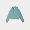 Sweat zippé à capuche court bleu gris femme