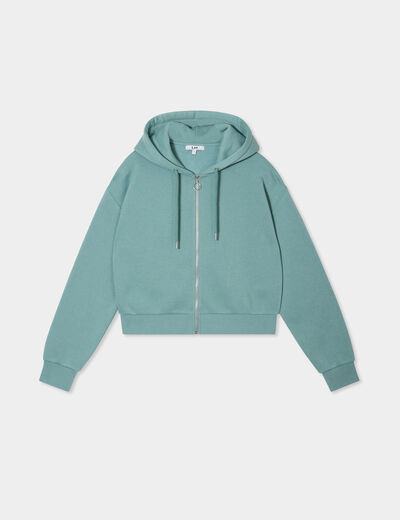 Sweat zippé à capuche court bleu gris femme