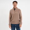 Pull col montant boutonn&eacute; et torsades taupe homme