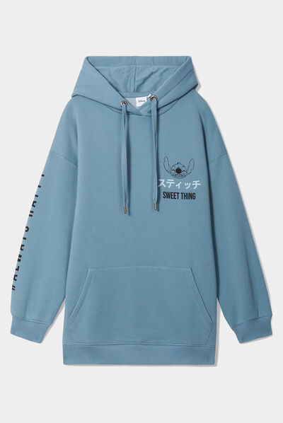Sweat à capuche hoodie oversize Stitch bleu femme