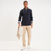 Polo piqu&eacute; droit manches longues coton bleu fonc&eacute; homme