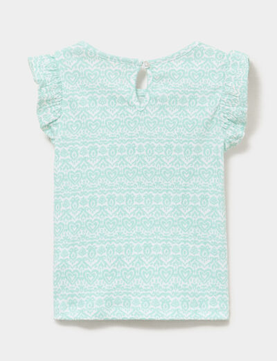 T-shirt relief&eacute; manches volants coton vert pastel b&eacute;b&eacute; fille