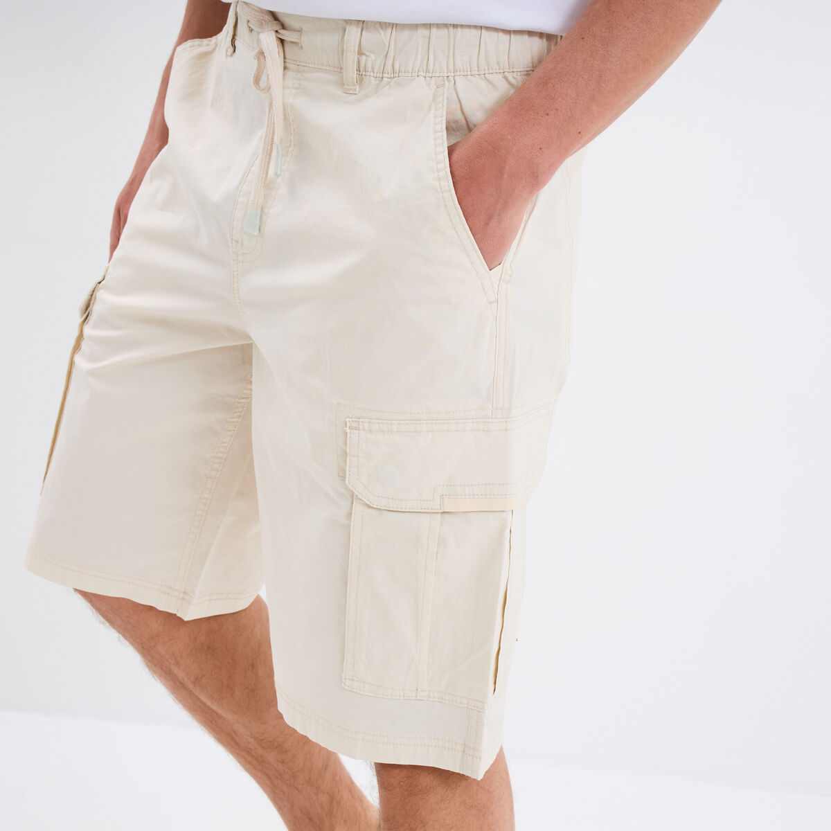 Bermuda cargo droit coton majoritaire beige homme