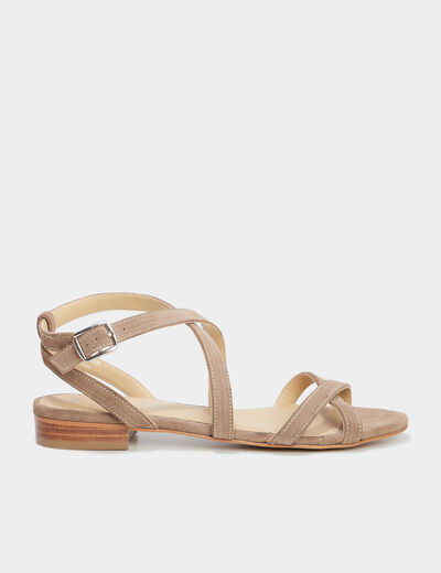 Sandales avec brides en cuir sable femme