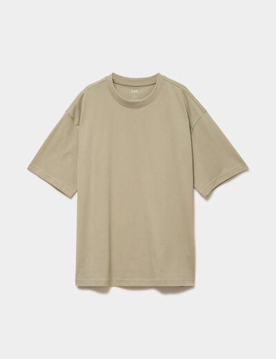 T-shirt col rond coupe relax coton &eacute;pais vert kaki homme