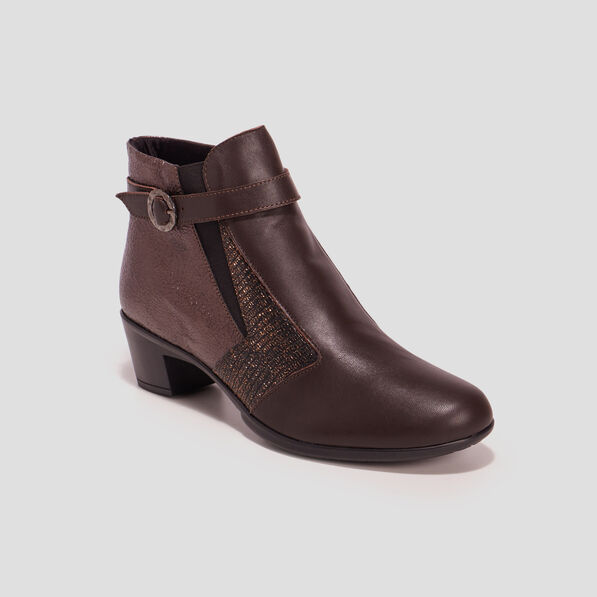 bottines a talons bi matiere marron femme Bottines à talons bi-matière marron femme