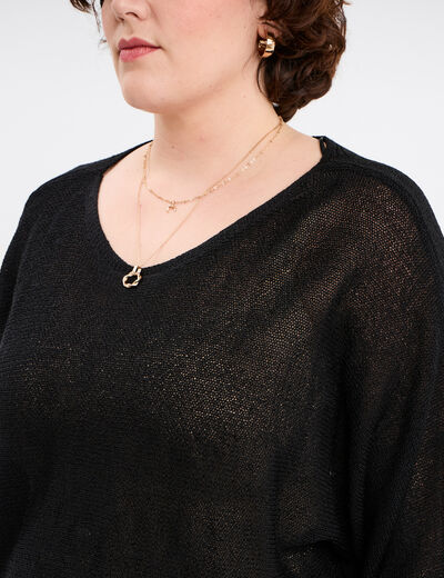Pull manches longues col rond noir femme grande taille
