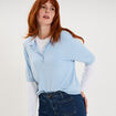 Pull col polo manches courtes bleu femme