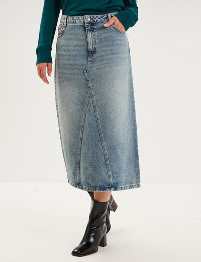 Jupe en jean longue droite coton denim dirty femme