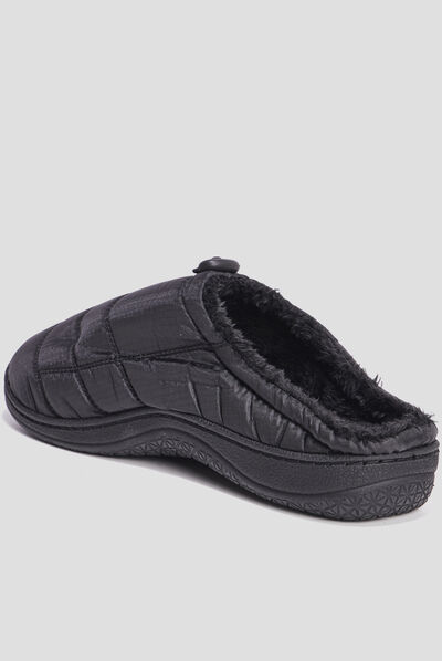 Chaussons mules matelassés et fourrés noir homme