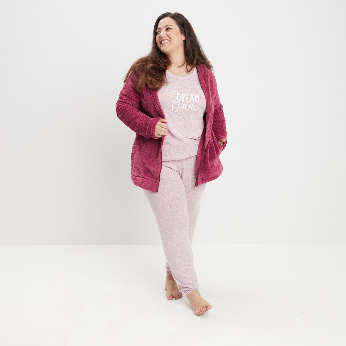 Veste de pyjama à capuche rose framboise femme grande taille