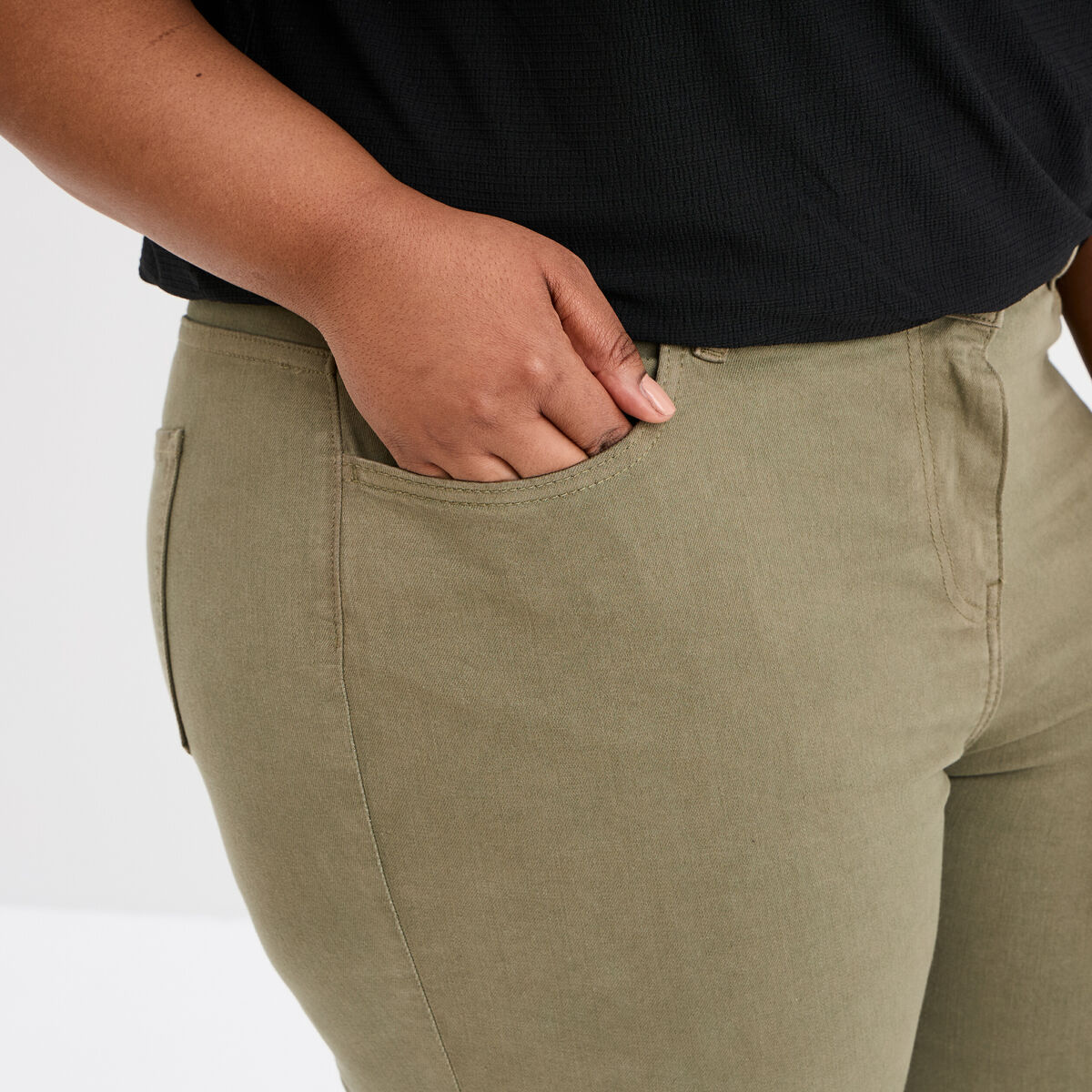 Jean Femme Taille Haute Vert Olive - Taille 34W, Longueur 32 Pouces, Coton/élasthanne