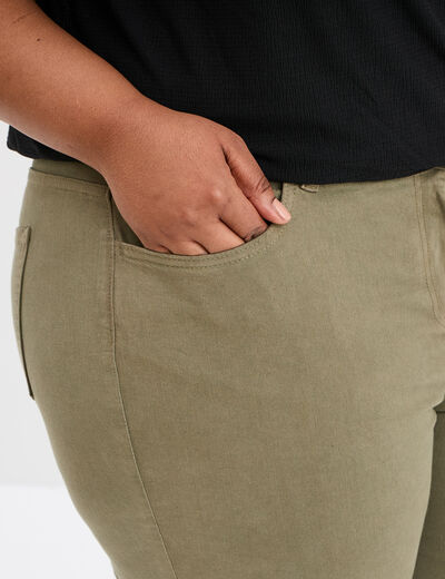 Pantalon corsaire skinny taille haute vert kaki femme grande taille