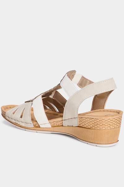 Sandales compens&eacute;es pied large blanc femme