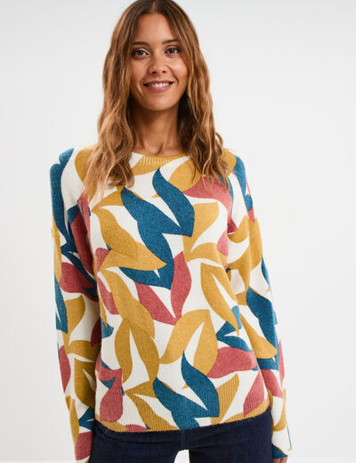 Pull col rond manches longues ecru femme
