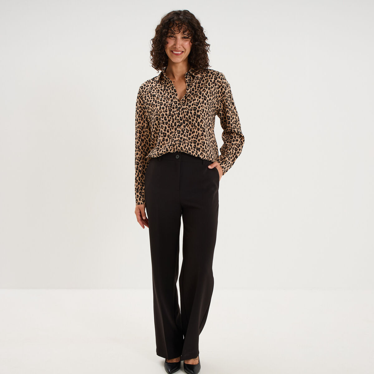 Chemise fluide manches longues beige clair femme