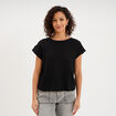 T-shirt ajour&eacute; manches courtes noir femme