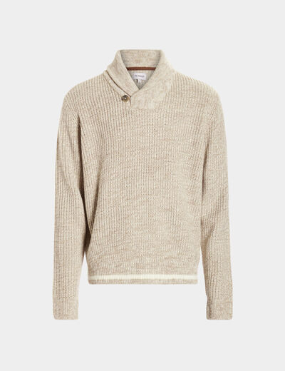 Pull col châle manches longues ivoire homme