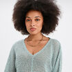 Pull ajouré effet crochet manches 3/4 bleu gris femme