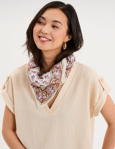 Foulard carr&eacute; coton ivoire femme