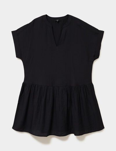 Robe courte fluide bas volants noir femme