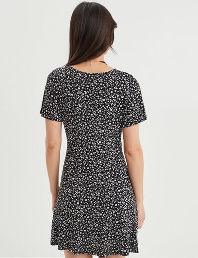 Robe patineuse manches courtes noir femme