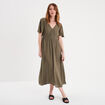 Robe longue empire fils métallisés vert kaki femme