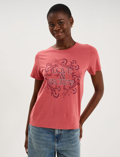 T-shirt ajust&eacute; manches courtes coton vieux rose femme
