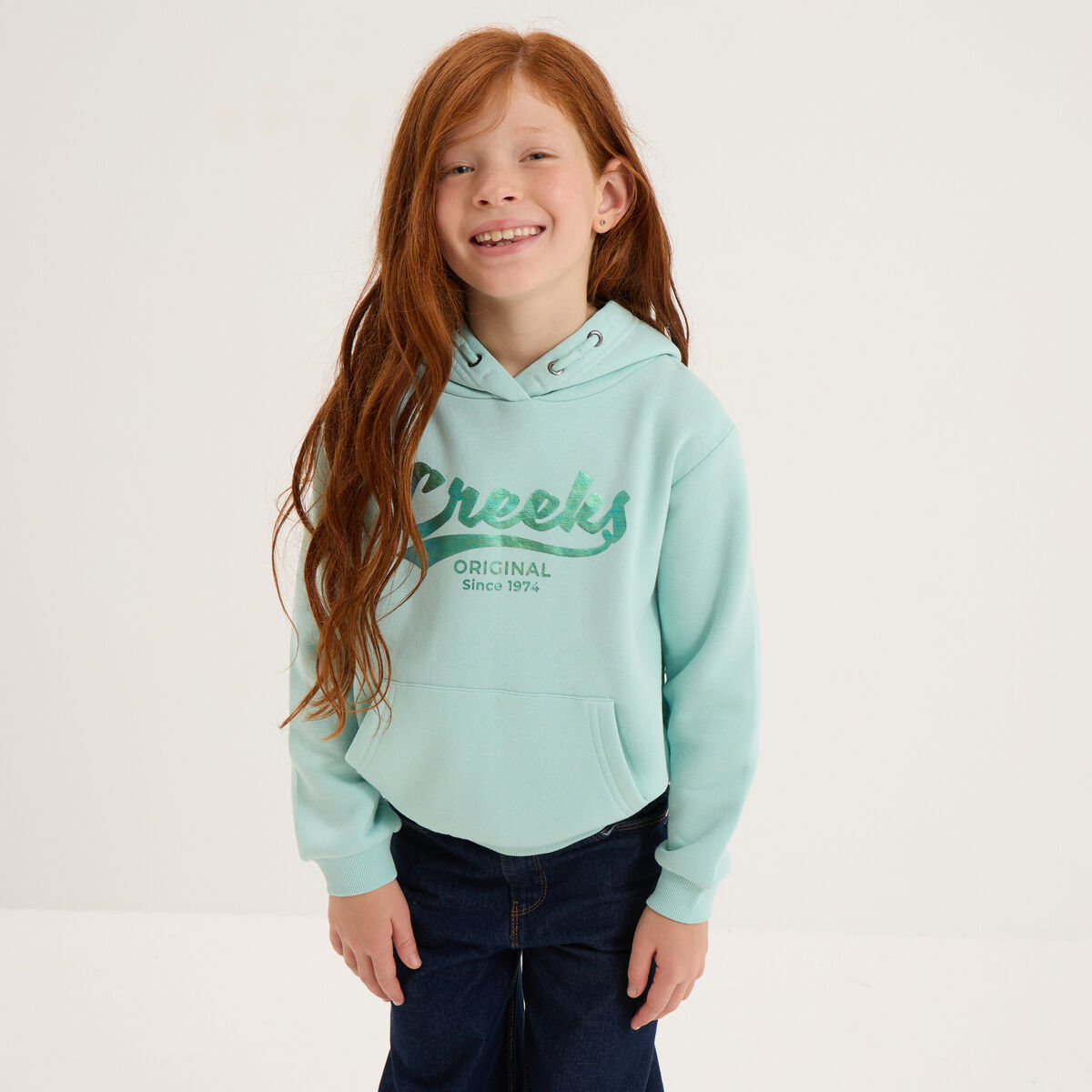 Sweat &agrave; capuche hoodie &agrave; logo vert pastel fille