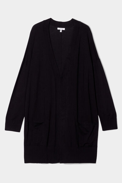 Gilet long droit avec poches noir femme grande taille