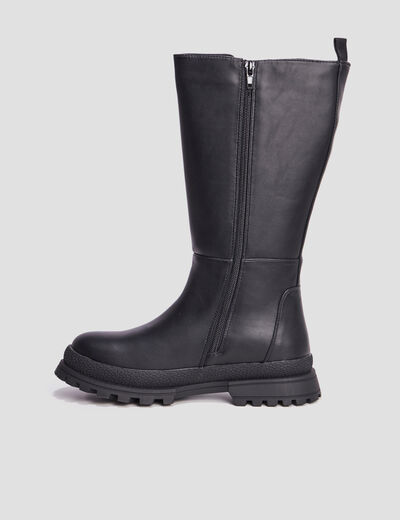 Bottes crantées cotés élastiqués noir fille