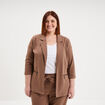 Veste blazer maille cr&ecirc;pe manches 3/4 marron clair femme grande taille