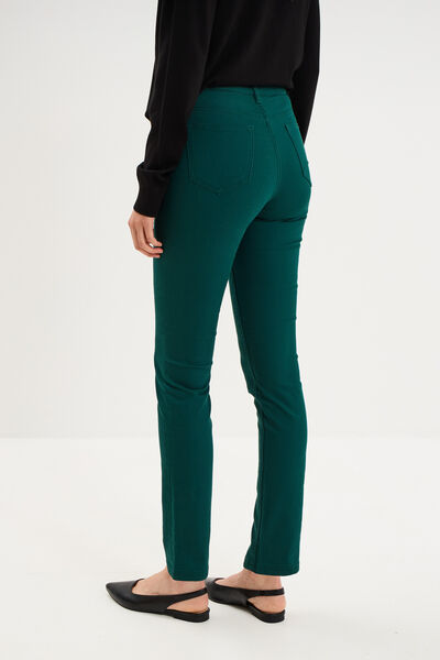 Pantalon slim stretch vert fonc&eacute; femme