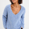 Pull col en V manches longues bleu ciel femme