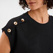T-shirt gaufr&eacute; col rond avec boutons noir femme