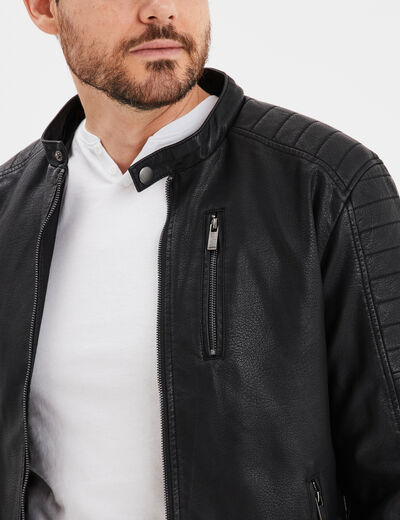 Veste biker à capuche amovible noir homme