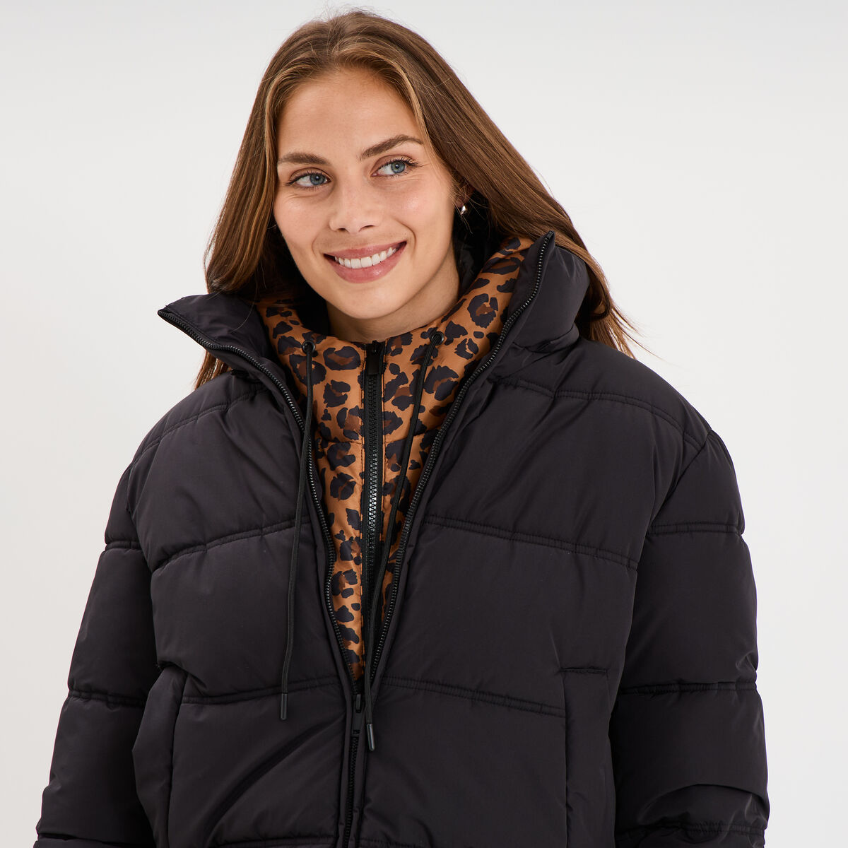 Col tour de cou &agrave; capuche zipp&eacute; marron femme