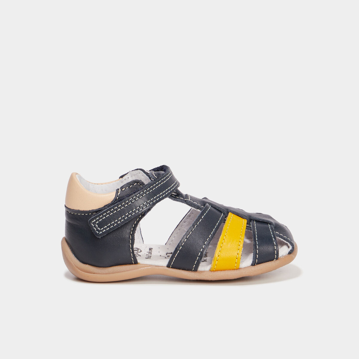 Sandales à scratchs en cuir bleu bébé garçon